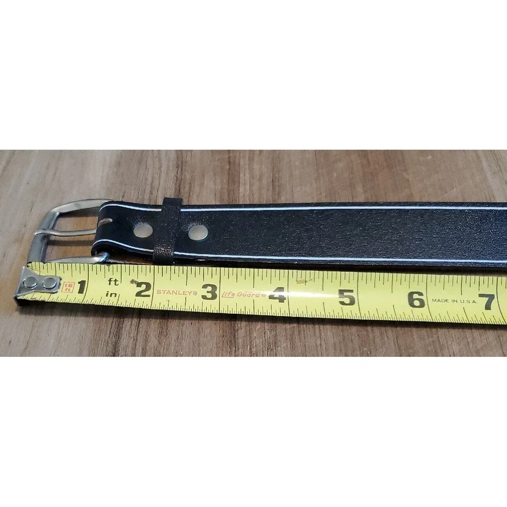 Lucien Piccard Genuine‎ Leather Belt Size 38 40 Black White Stripe Argentina
